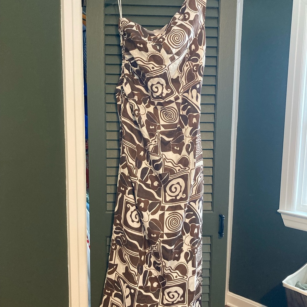 Mara Hoffman NWT ENYA size 6 One Shoulder Brown and White Dress